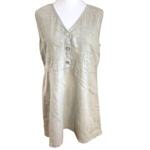Subtle Tones Vintage Linen Dress V-Neck, Sleeveless, Adjustable Waist, sz M/L